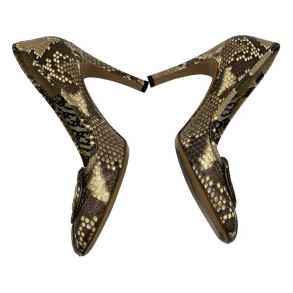 Gucci‎ GG Brown Beige Python Square Toe Pumps Size 8B - Picture 4 of 12